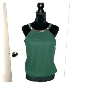 NWT express halter beaded neck forest green top